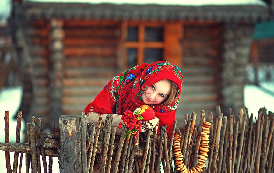 Sexy girl Women in Slavic costumes in Sofia